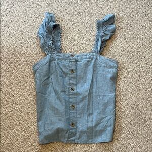 J Crew Size Small Blue Ruffled Strap Button-Down Top